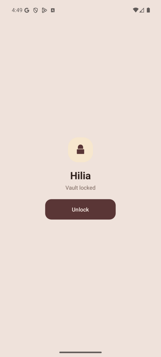 The HILIA lock screen with a padlock and an Unlock button